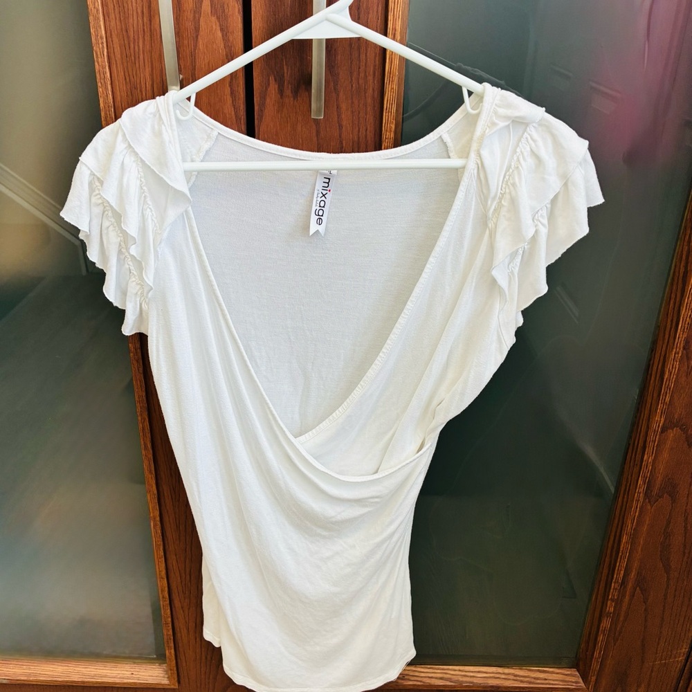 Mixage Women's Cream Ruffle Sleeve Top